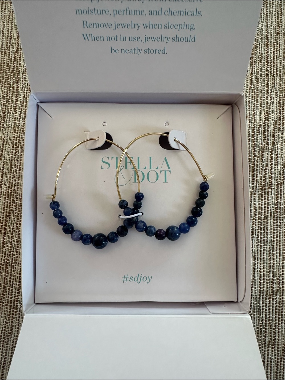 Stella & Dot Gold Hoop Earrings with Navy Beads